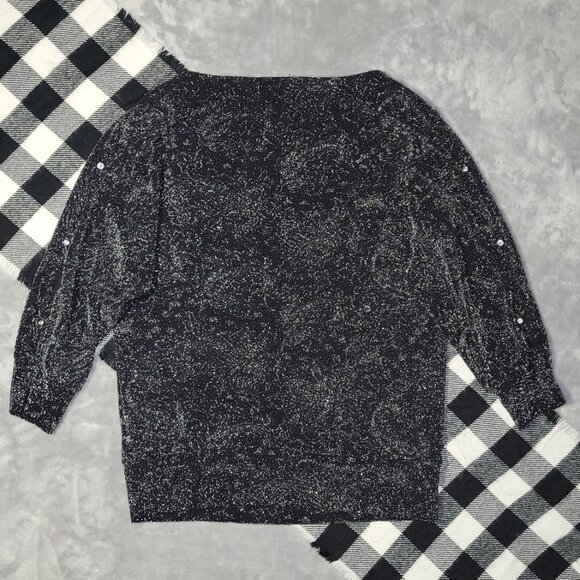 MP | Laura | 1/2 Sleeve Metallic Cowl-V-Neck Sweater - Picture 3 of 5